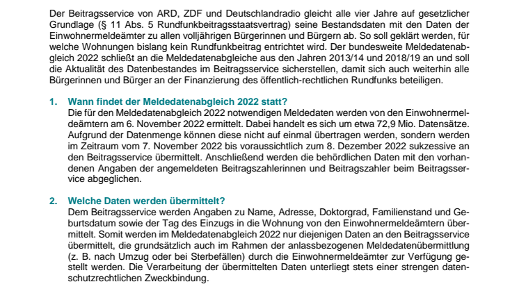 Fragen und Antworten zum Meldedatenabgleich 2022