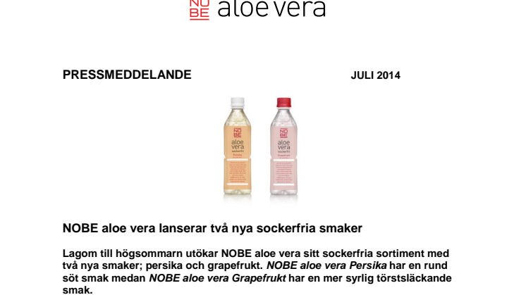 NOBE aloe vera lanserar två nya sockerfria smaker