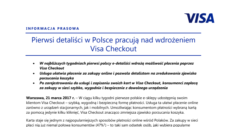 Pierwsi detaliści w Polsce pracują nad wdrożeniem Visa Checkout
