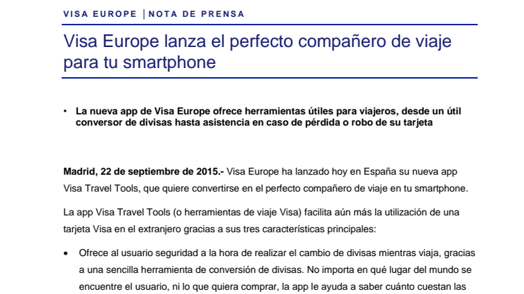 Visa Europe lanza el perfecto compañero de viaje para tu smartphone