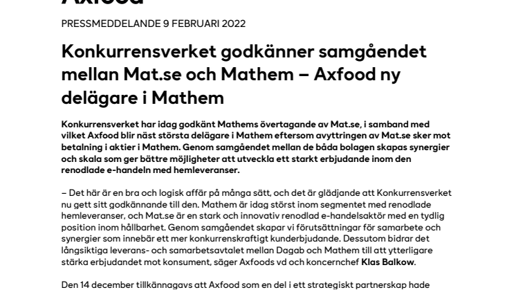 Konkurrensverket godkänner samgåendet mellan Mat.se och Mathem – Axfood ny delägare i Mathem .pdf