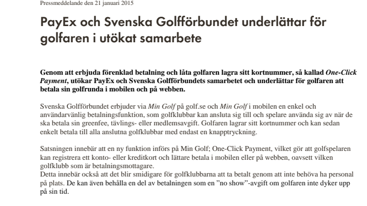 PayEx och Svenska Golfförbundet underlättar för golfaren i utökat samarbete
