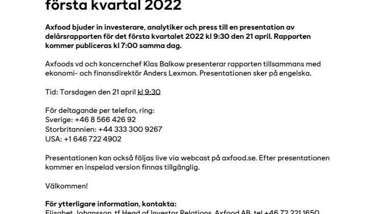  Inbjudan till presentation av Axfoods första kvartal 2022.pdf