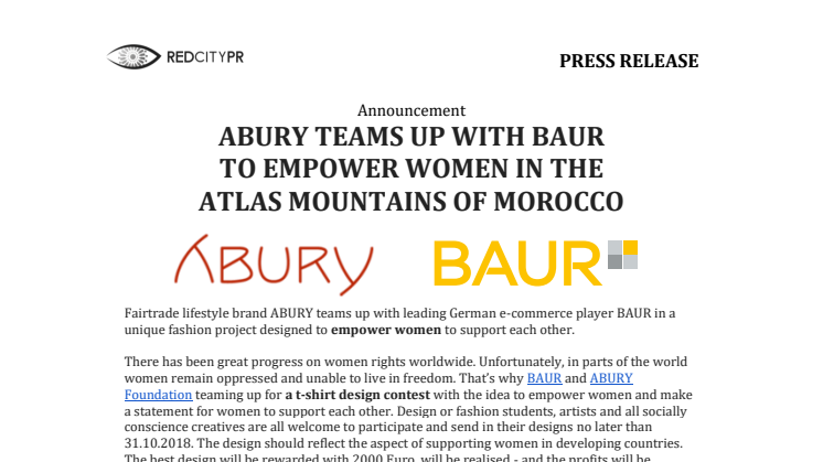 ABURY TEAMS UP WITH BAUR  TO EMPOWER WOMEN IN THE  ATLAS MOUNTAINS OF MOROCCO