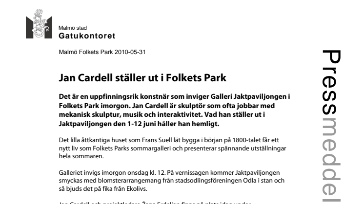 Jan Cardell ställer ut i Folkets Park