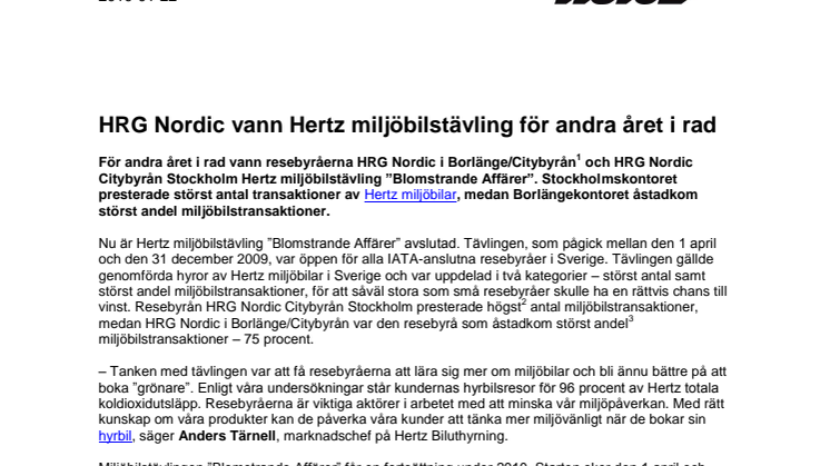 HRG Nordic vann Hertz miljöbilstävling för andra året i rad