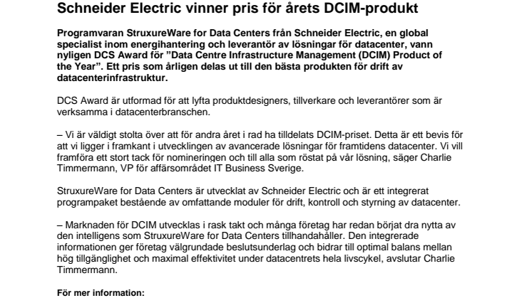 Schneider Electric vinner pris för årets DCIM-produkt