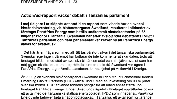 ActionAid-rapport väcker debatt i Tanzanias parlament  