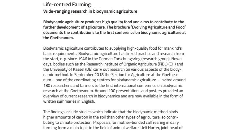 Life-centred Farming. ​Wide-ranging research in biodynamic agriculture