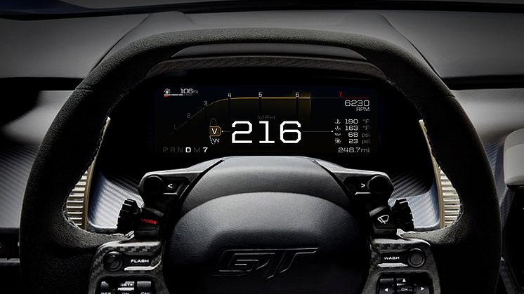 A vadonatúj Ford GT szupersportkocsi digitális műszere már a jövőt mutatja