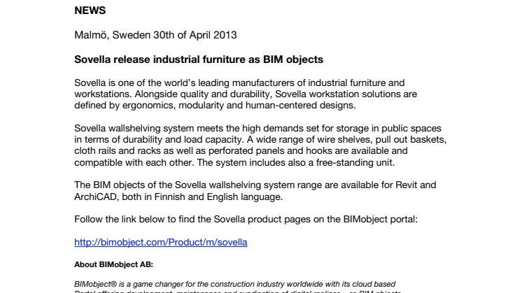 Sovella release industrial furniture as BIM objects