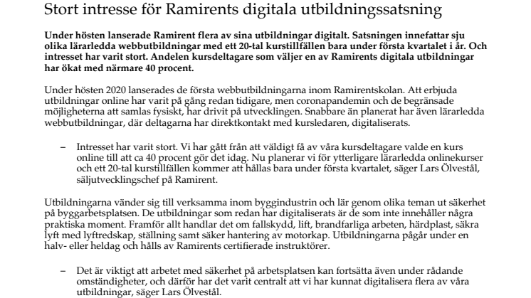 Stort intresse för Ramirents digitala utbildningssatsning