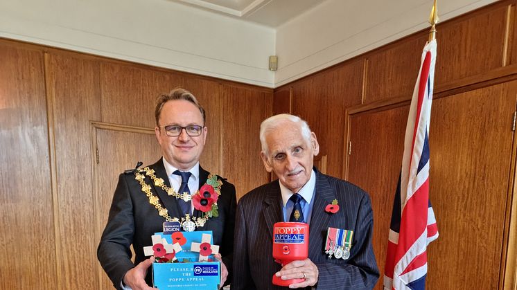 The Mayor of Bury, Cllr Tim Pickstone, and Colonel Eric Davidson launch this year’s poppy appeal in Bury.