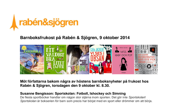 Rabén & Sjögren bjuder på barnboksfrukost den 9 oktober 