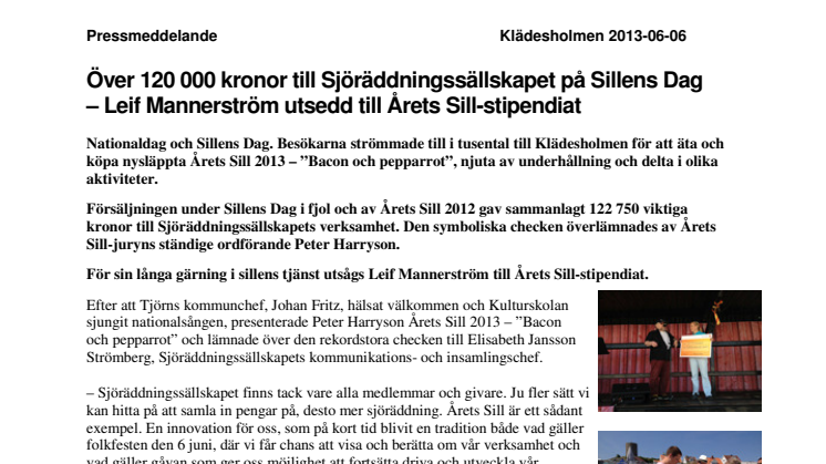 Över 120 000 kronor till Sjöräddningssällskapet på Sillens Dag – Leif Mannerström utsedd till Årets Sill-stipendiat