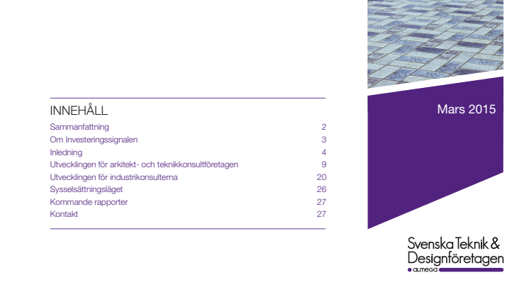 Svenska Teknik&Designföretagen: Investeringssignalen, mars 2015
