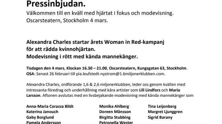 Välkommen till Woman in Red-mingel 4 mars på Oscarsteatern 