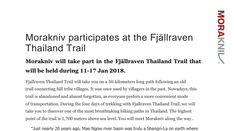 Morakniv participates at the Fjällraven Thailand Trail.