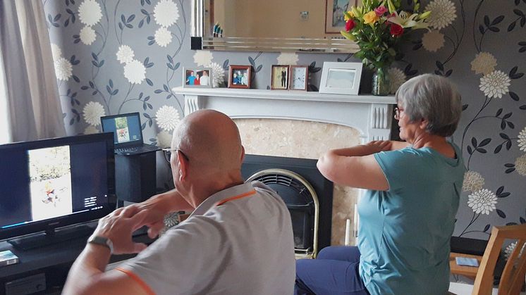 Sheila and Chris take part in the free online fitness video classes