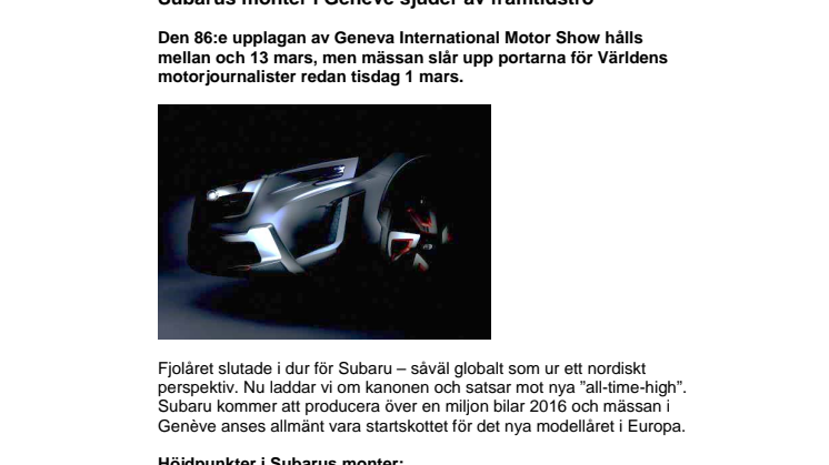 Subarus monter i Genève sjuder av framtidstro
