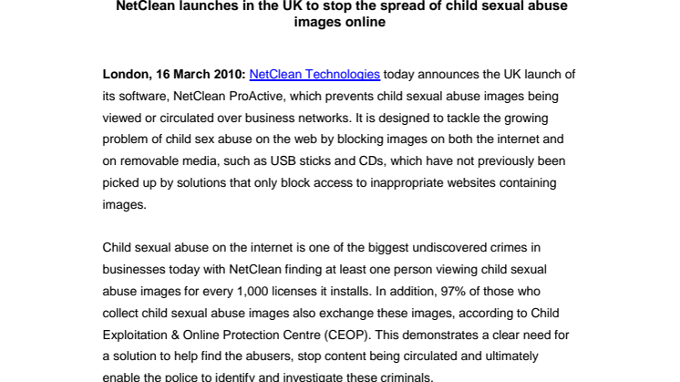  NetClean launches in the UK to stop the spread of child sexual abuse images online