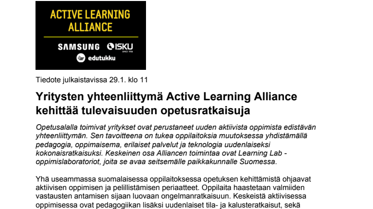 ​Yritysten yhteenliittymä Active Learning Alliance kehittää tulevaisuuden opetusratkaisuja