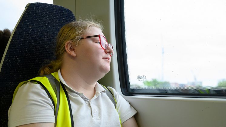 Student Keira enjoys the view from the Thameslink train