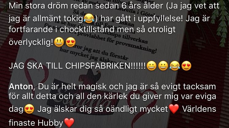 Emelie skriver om överraskningen på Facebook.