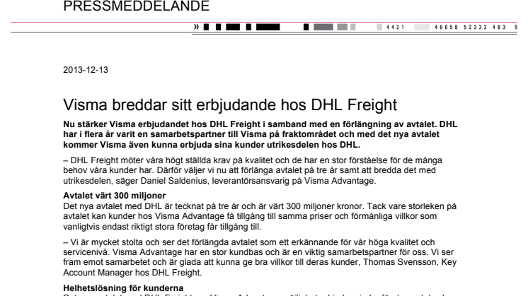Visma breddar sitt erbjudande hos DHL Freight