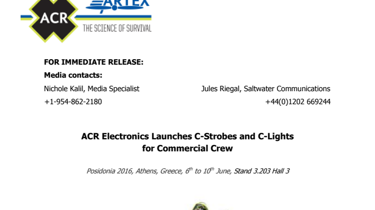 June 2016- ACR Electronics - #3Launches C-Strobes and C-Lights for Commercial Crew