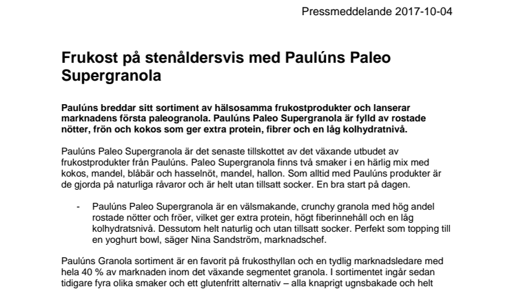 Frukost på stenåldersvis med Paulúns Paleo Supergranola