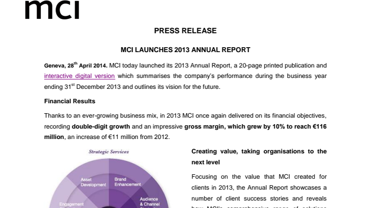 MCI LAUNCHES 2013 ANNUAL REPORT                                                                                          