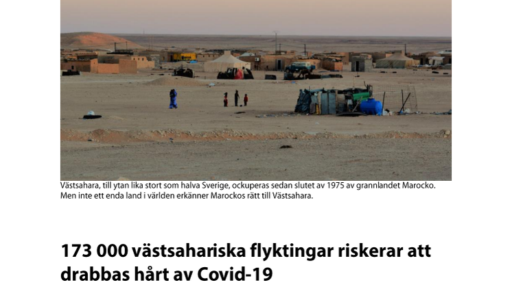 173 000 västsahariska flyktingar riskerar att drabbas hårt av Covid-19