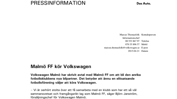 Malmö FF kör Volkswagen