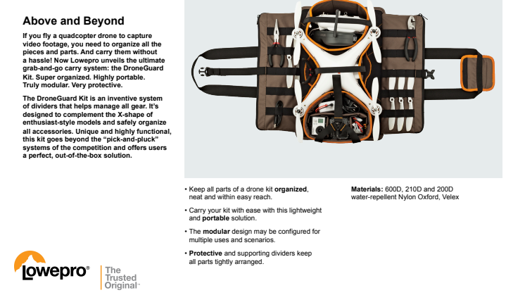 Lowepro DroneGuard Kit, specifikationer