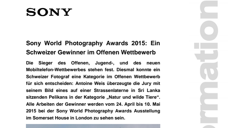Sony World Photography Awards 2015: Ein Schweizer Gewinner im Offenen Wettbewerb