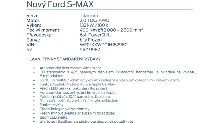 Specifikace Fordu S-MAX Titanium