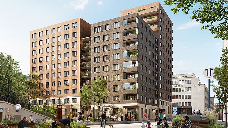 På västra Kungsholmen bygger Fastighets AB Balder ett hus med 138 bostadsrätter i fyra huskroppar. (Illustration: Arkitekt Semrén och Månsson)