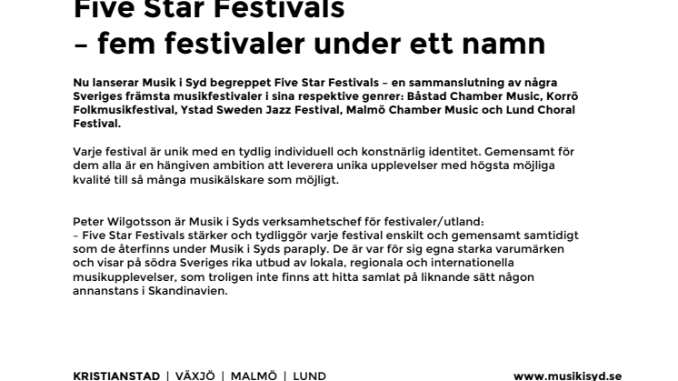 Five Star Festivals – fem festivaler under ett namn