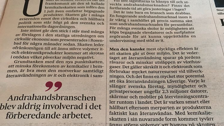 Inrego debatterar mot kemikalieskatten i SvD