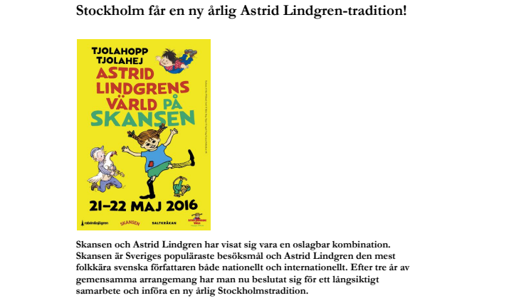 Stockholm får en ny årlig Astrid Lindgren-tradition!