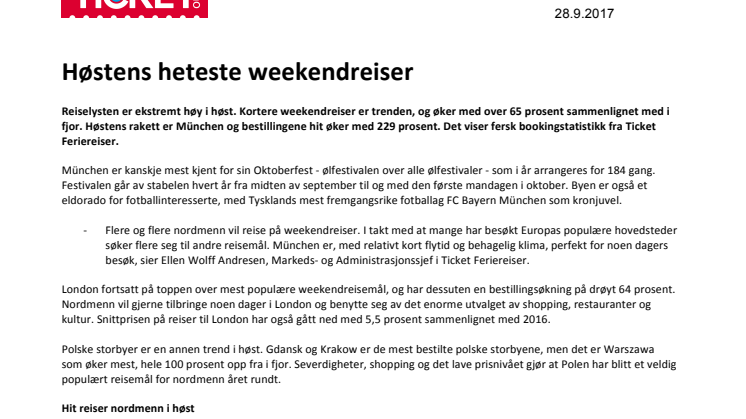 Høstens heteste weekendreiser