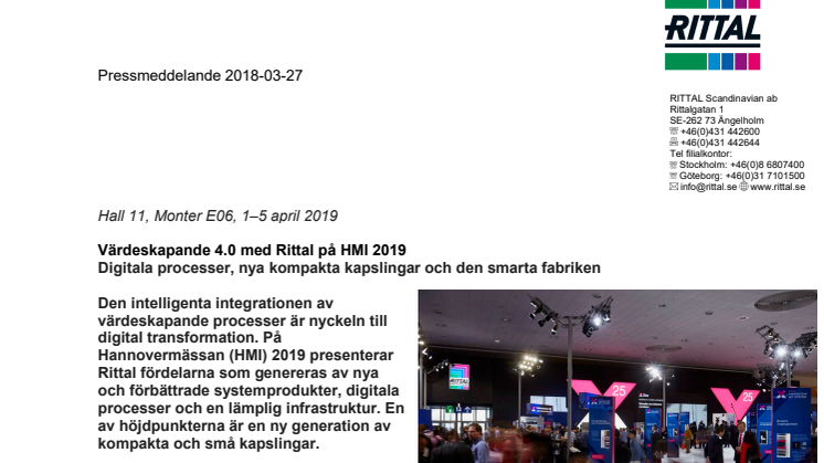 Värdeskapande 4.0 med Rittal på HMI 2019. Digitala processer, nya kompakta kapslingar och den smarta fabriken.