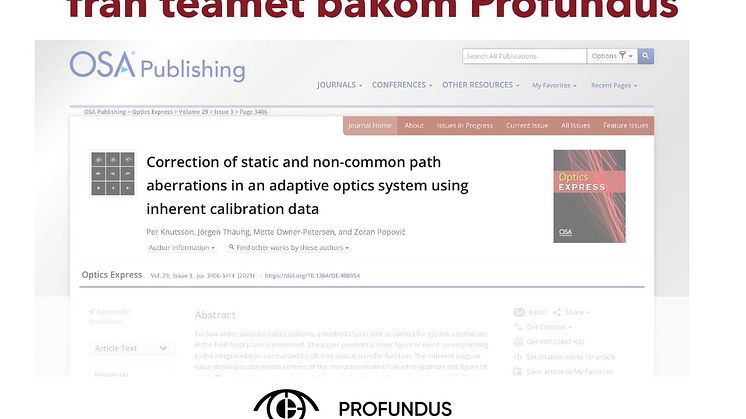 Ny vetenskaplig publikation i Optics Express temanummer ” Applications of Adaptive Optics” från teamet bakom Profundus