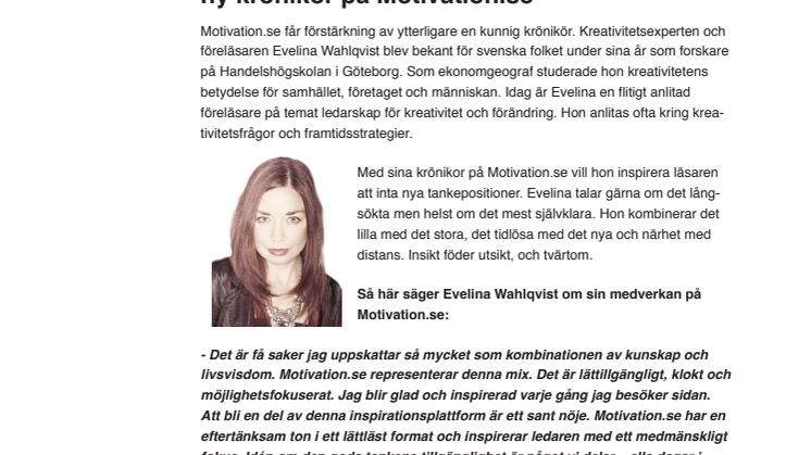 Kreativitetsexperten Evelina Wahlqvist – ny krönikör på Motivation.se