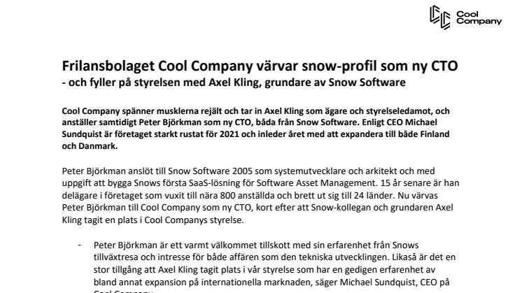 Pressmeddelande - Cool Company värvar snow-profilen som ny CTO..pdf