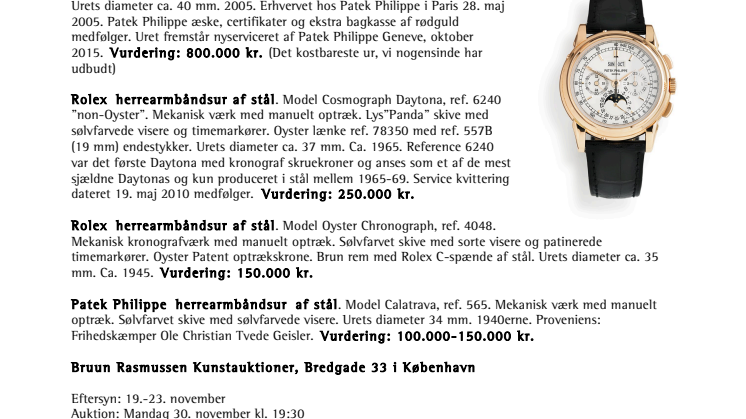 Frihedskæmperens armbåndsur på auktion