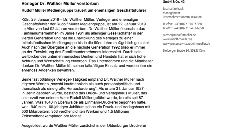 Verleger Dr. Walther Müller verstorben