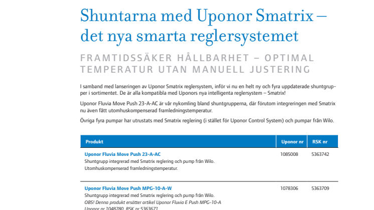 Pump- och shuntgrupper med Uponor Smatrix – det nya smarta reglersystemet