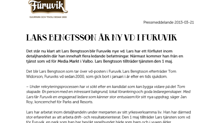 Lars Bengtsson är ny vd i Furuvik